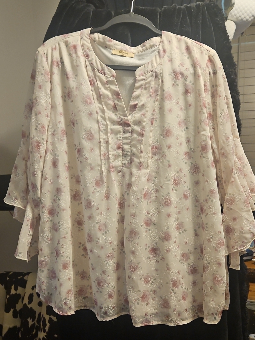 Light Pink Floral Peasant Blouse